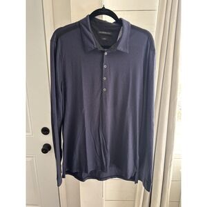 John Varvatos Polo Shirt Mens Large Blue Luxe Long Sleeve Knit Cotton Collared